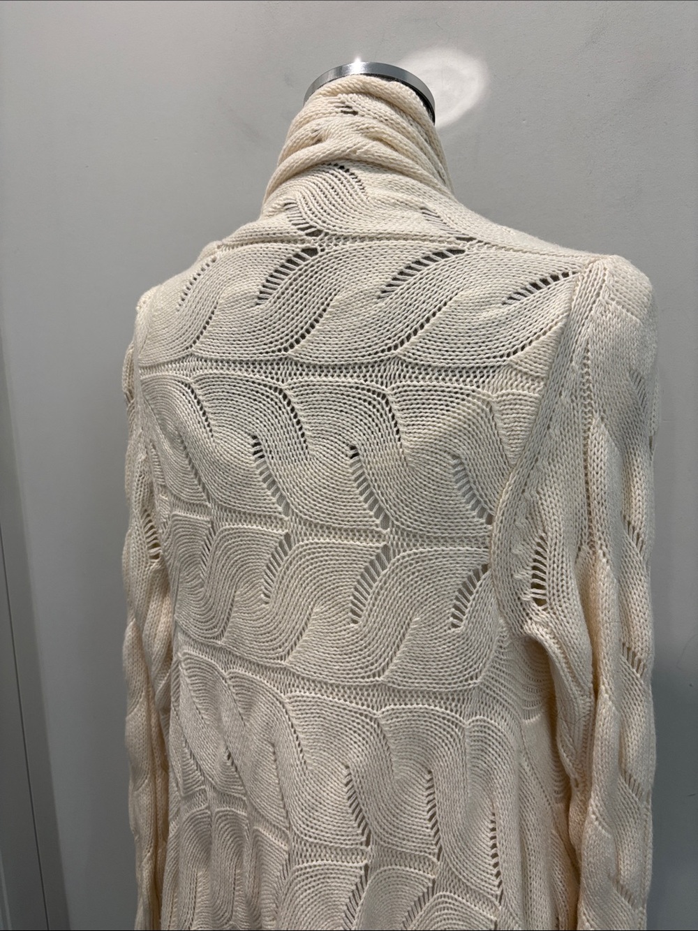 Monari Cream Merino Wool Cashmere Cable Knit Draped Cardigan L/XL Italy - Picture 12 of 15